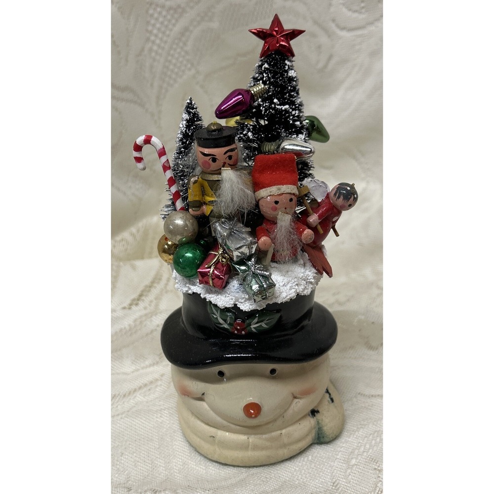 Vintage Snowman Vase Christmas Wooden Ornaments Toys Assemblage Display Gift